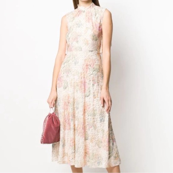 NWT Red Valentino Metallic Floral Print Fil Coupe Chiffon Midi Dress. Size 40 - Picture 2 of 10